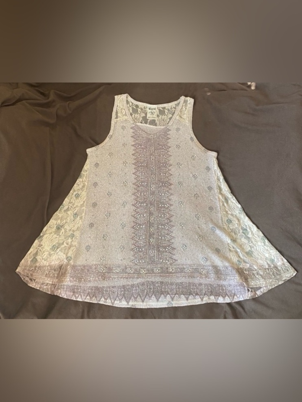 Vocal Rhinestone Lace Boho Tunic Tank Top Hi Low Made USA M - Picture 10 of 10